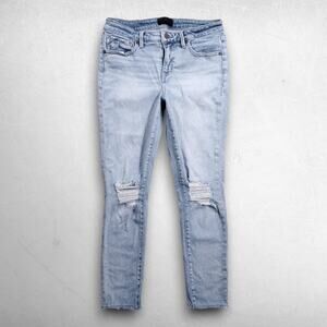 Buckle Black Ankle Skinny Jeans Women 28 X 27 Blue Distressed Stretch Light Wash